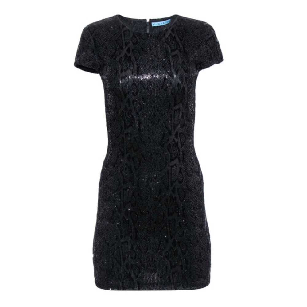 NWT Alice + Olivia Black Sequin Snakeskin Bodycon Dress - Picture 4 of 6